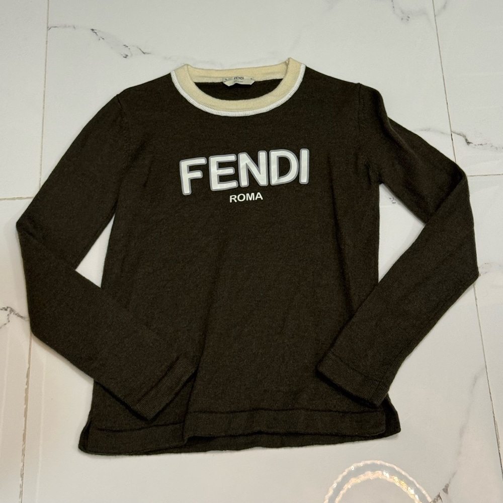 Fendi Brown and Cream Logo Sweater